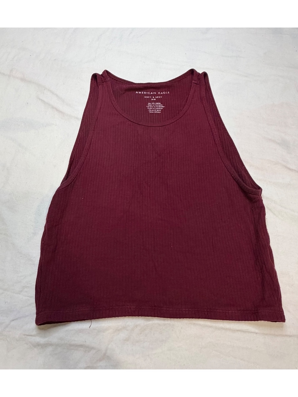AE Soft and Sexy Maroon High Neck Ribbed Cropped Tank XS
